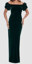 XSCAPE Women's Green Off-The-Shoulder Ruffled Velvet Gown Dress Size 16