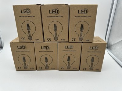 Lot of 7 LED Edison Light Bulbs Transparent  Globe G80 - 6W 400K E26 110V NIB