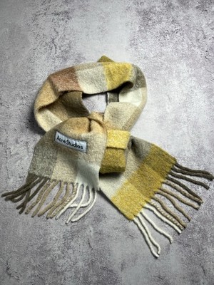 Acne Studios Wolle Mohair Schal Karo Karo Fransen Italien Mehrfarbig Logo