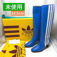 GUCCI Boots Heel Adidas Leather Blue EU37.5/US7.5 121417c