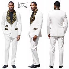 Men  s Business Two Button Embroidery Broch Blazer Suit Slim Fit Pant 2 Piece Set
