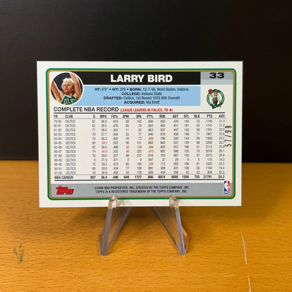 2006-07 Topps Basketball Larry Bird #33 Black Border #57/99 Boston Celtics HOF - Image 2 of 4