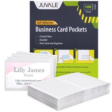Juvale Business Card Holder Sleeves - Secure Adhesive 3.75 x 2 Inch, Clear