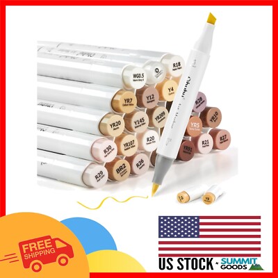 Ultimate Alcohol Markers Set - 24 Portrait Shades + Blender for Illustration