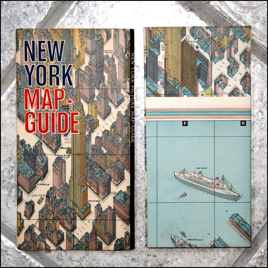 Vintage HERMANN BOLLMANN New York City BIRD’S EYE MAP & GUIDE, c.1963