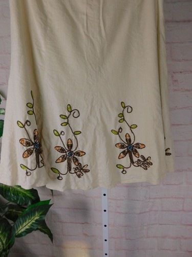 Carole Little Boho Linen Blend Beaded Floral A Line Skirt Size 8 - Picture 5 of 12