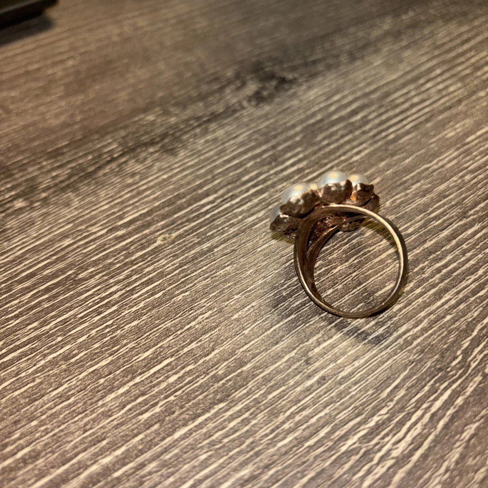 Pearl Elongated Bronze Cluster Ring SIZE 10 MADE IN ITALY Signed Stamped - Image 3 of 4