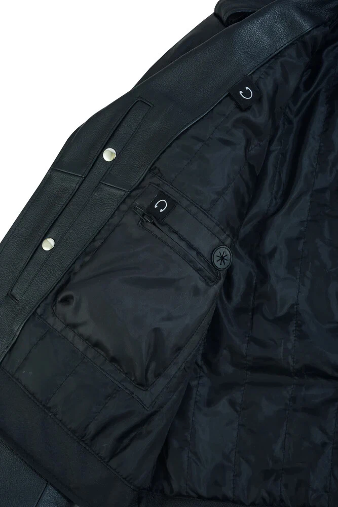 Black Vintage Leather Jacket for Mens with Plain Sides Design & Multiple Pockets - product detail image 8