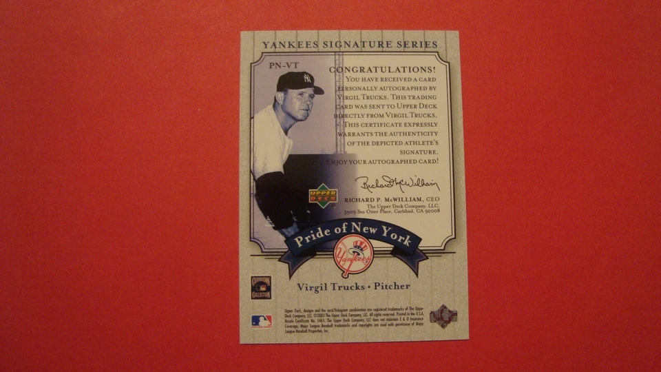 2003 Upper Deck Yankees Signature Series Virgil Trucks Autograph NY Yankees - Image 2 of 4