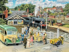 1960's Village Train Station Platform Day Trip Coach  Summer Scene Metal Sign 