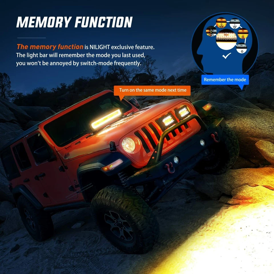Barra de luz LED branca âmbar Nilight 20" 420W ponto inundação off-road ATVs SUV e fiação - Imagem 4 de 4