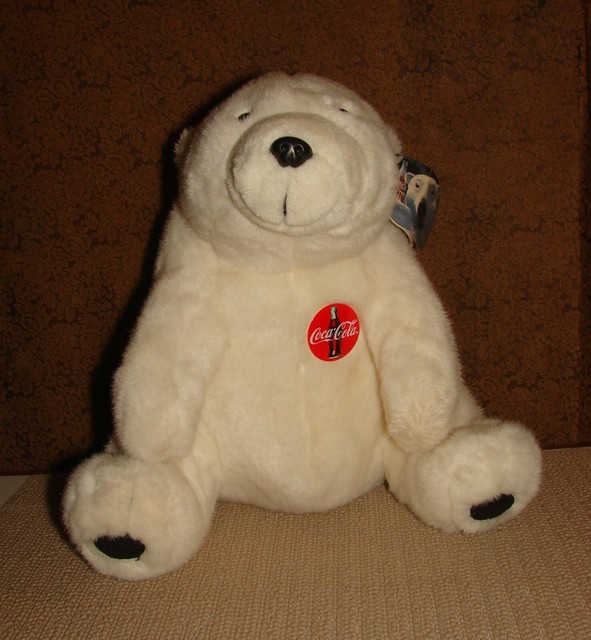 Vintage 1993 CocaCola Polar Bear, 12 inches Sitting, Stuffed Plush