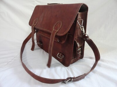 16 In Leather Briefcase Messenger Bag Office Laptop Satchel School Shoulder Bags