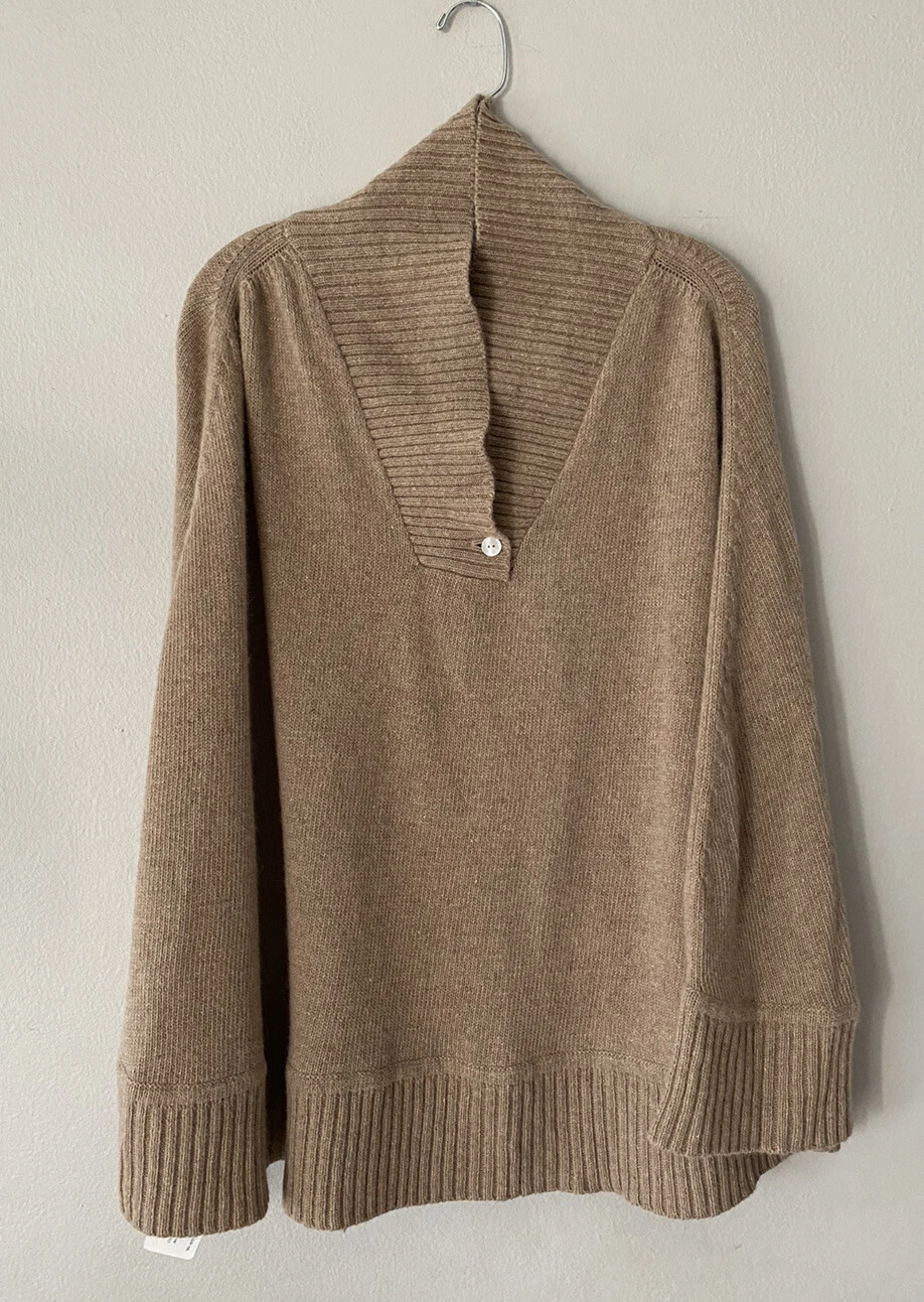 Portolano Wool Blend Poncho Beige Womens One Size Cape Minimalist Sweater