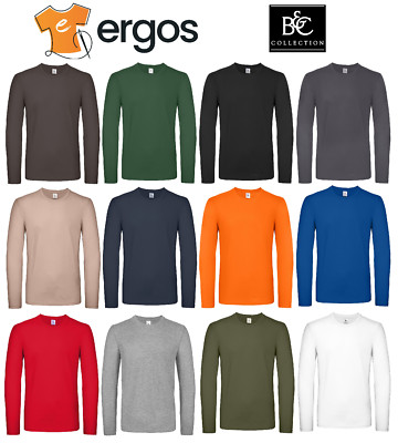 B&C T-Shirt Shirt 100% Baumwolle Rundhals Herren unifarben Langarm BCTU05T