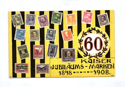 Postcard Kaiser Jubilee Stamps 1848 to 1908 Austria