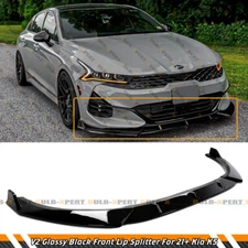 For 2021-25 Kia K5 EX LX GT 3pc V2 Gloss Black Front Bumper Lip Splitter Spoiler