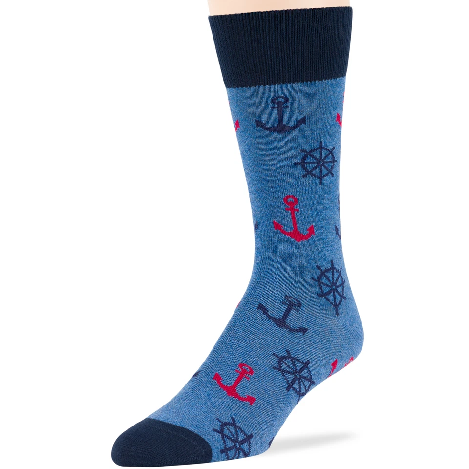 Paquete de 6 calcetines informales de algodón para hombre novedad vela ancla punto rayas grandes azul gris Foto 4 de 4