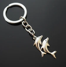 Two Dolphin Swimming Together Synchronized Keychain Charm Pendant Key Chain Gift