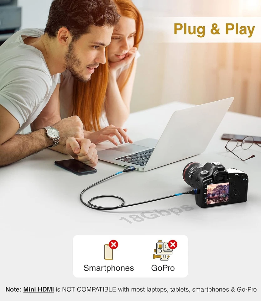 BlueRigger Mini HDMI to Cable (6FT, 4K 60Hz HDR, 6FT, Black  - Image 3 of 4