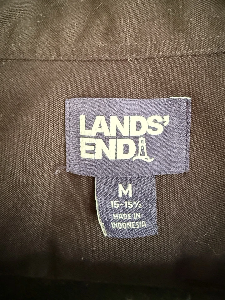 Lands End Heavyweight Black Button Mens Button Down Shirt Medium 15-15.5 Office - Image 3 of 4