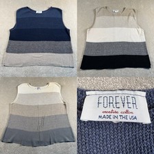 Knit Tank Tops Striped 3 Tops Sleeveless Cotton Made in USA Women's XLarge