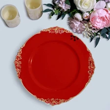 6 RED 13" Round with Embossed Rim Charger Plates Wedding Party Dinner Supplies