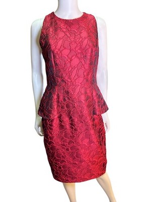 Carmen Marc Valvo Red Lace Peplum Dress Size 8 Womens Floral Valentines EUC