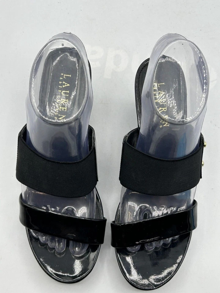Sandalia de cuña Lauren Ralph Lauren Rhianna para mujer talla 7B charol negro Foto 4 de 4
