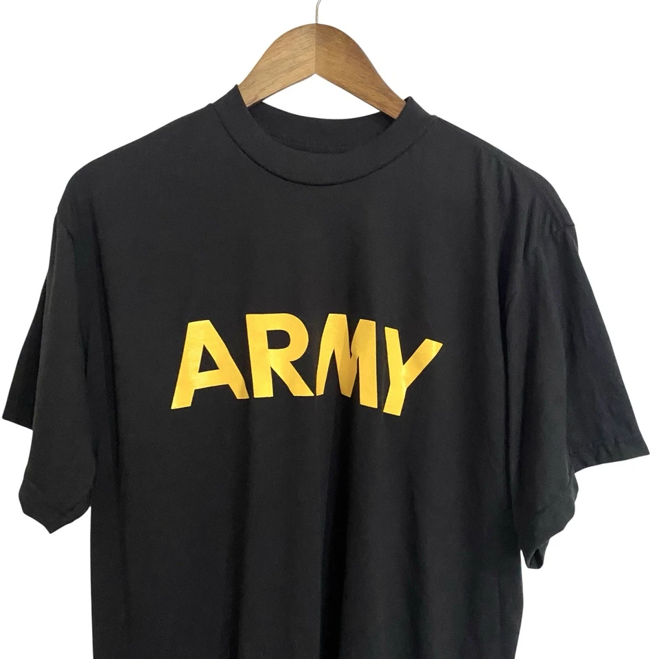 Camiseta de fitness físico militar militar del ejército para hombre L negra dorada manga corta cuello redondo Foto 2 de 4