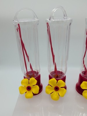 4 Small Hanging Plastic Nectar Feeder for Hummingbirds, Red Yellow, Easy Refill