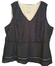 Monroe & Main Womens 3X Layered Top Navy Eyelet Over White And Embroider. 