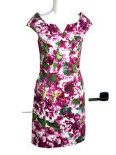 Oscar de la Renta Floral Cotton Stretch Dress Size 8 Italy Lined in Silk