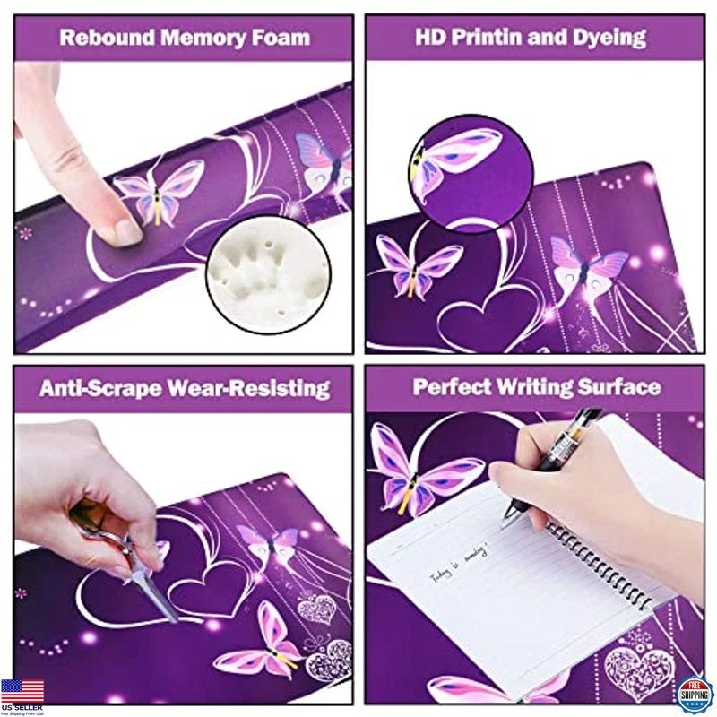 Large Gaming Mouse Pad Set with Wrist Rest, Non-Slip, Memory Foam, Purple - Image 4 of 4