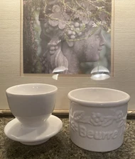 The Original Butter Bell Crock L Tremain Inc. White French Ceramic Embossed 1997