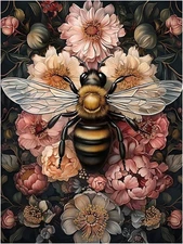 Bee Paint by Numbers Kit for Adults 16x20 Inch Floral Animal Art Canvas
