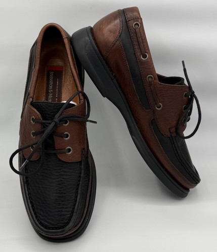 Johnston & Murphy Brown & Black Leather Boat Shoes Lace Up 020-1201 Mens Sz 9.5M