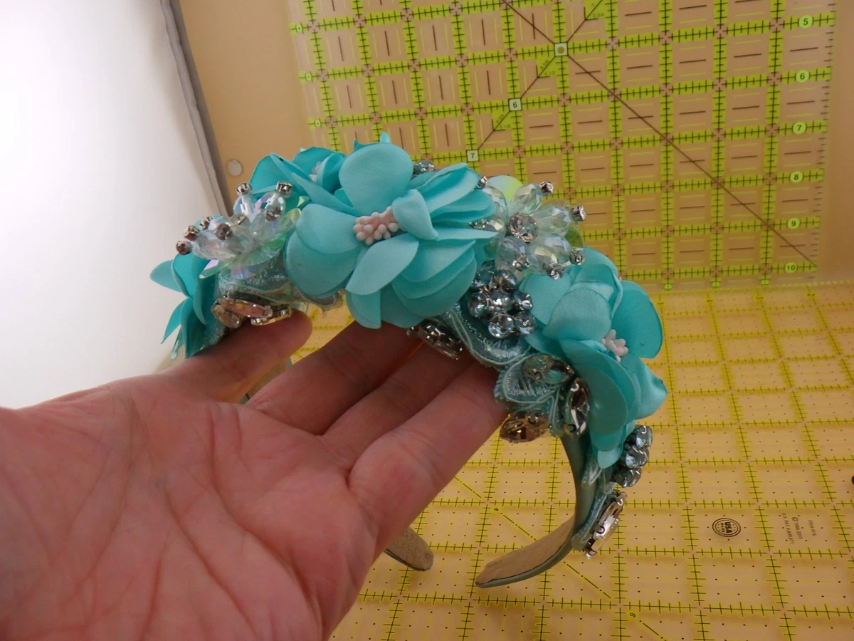 Blue Satin Floral Beaded Headband Sequin Statement Hairband NWT Sequin Headband | Headbands With Sequins | Twine and Love main image 3