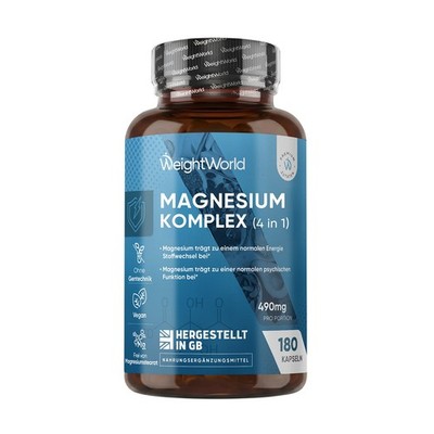 Magnesium Komplex 400mg 180 Kapseln Vegan Glycinat Citrat Muskel Schlaf Fokus