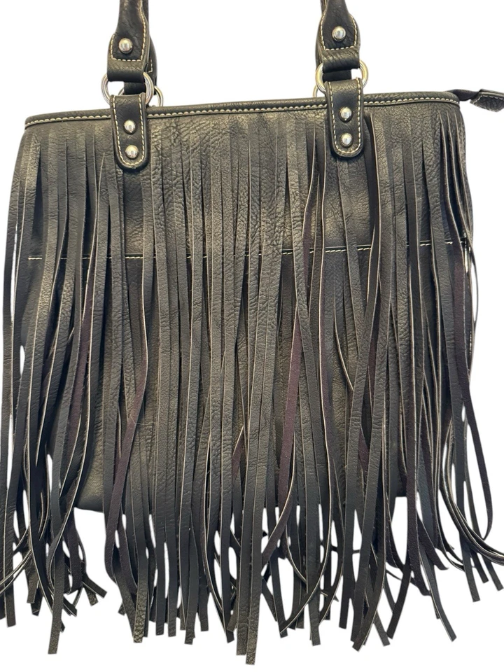 Blazin Roxx Black Fringe Shoulder Bag Western Boho Purse Faux Leather Tote NWT - Image 4 of 4