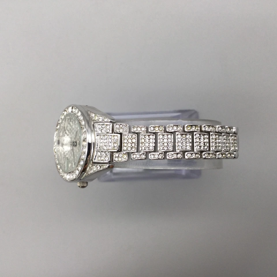 Reloj De Colección Suzanne Somers Mujer 25mm Tono Plata Cristales Fecha Batería Nueva 6.75" Foto 4 de 4