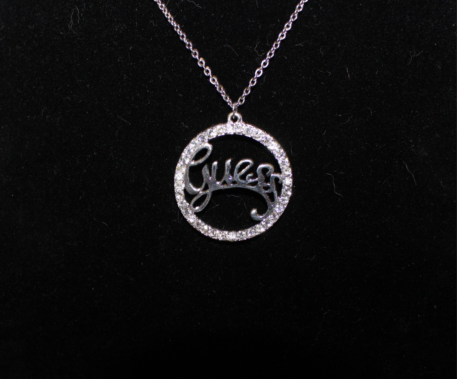 Estate Vintage Guess Silvertone Rhinestone Pendan… - image 2