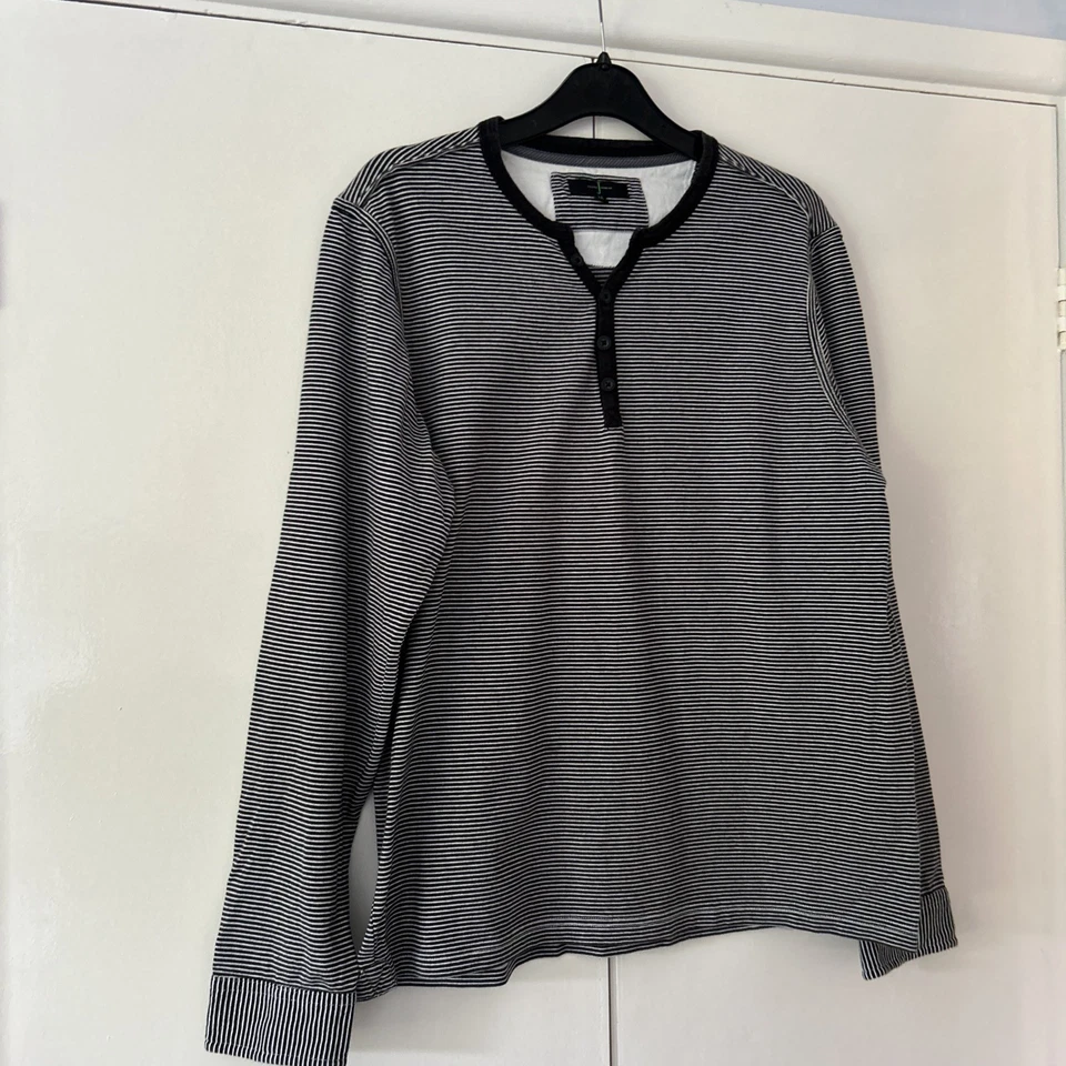 Jasper Conran Men’s Grandad  Black Stripe Long Sleeve Top Size M - Image 2 of 4