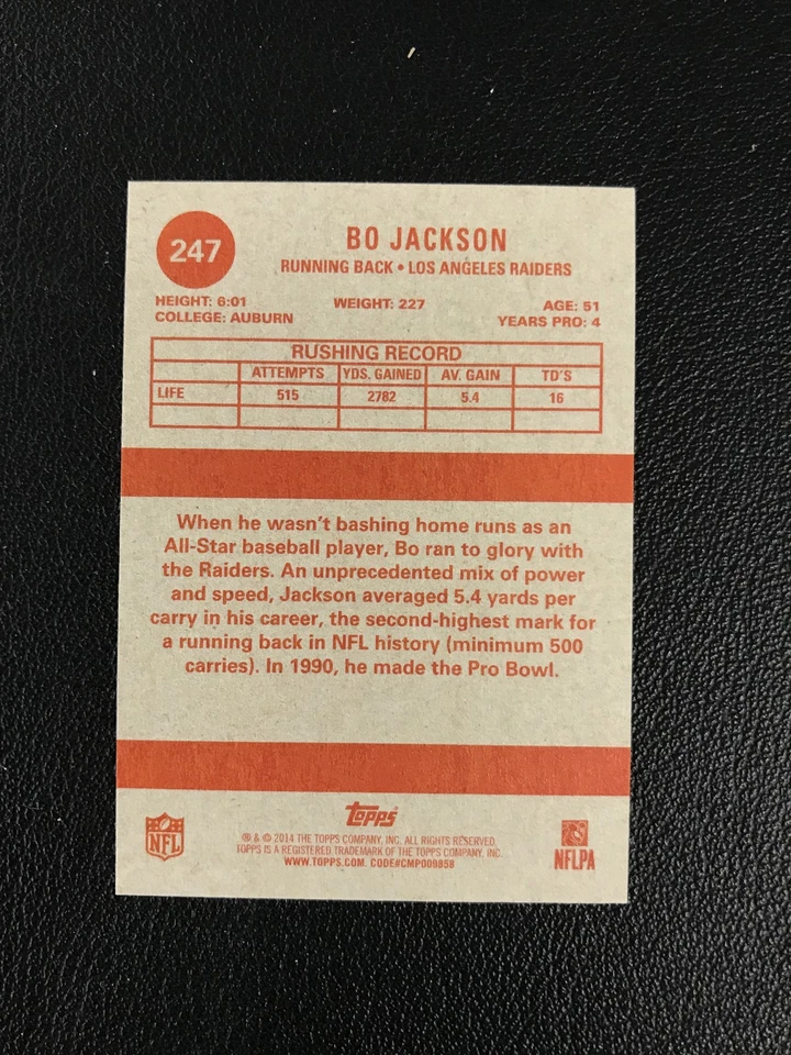 2014 Topps #247 Bo Jackson Los Angeles Raiders - Image 2 of 2