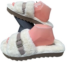 Koolaburra By UGG Womens Faux Fur Slides Slippers Adjustable Strap Size 11 White