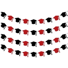 , Red and Black Graduation Cap Garland, 8 Feet -4 String | Red and Black Grad...