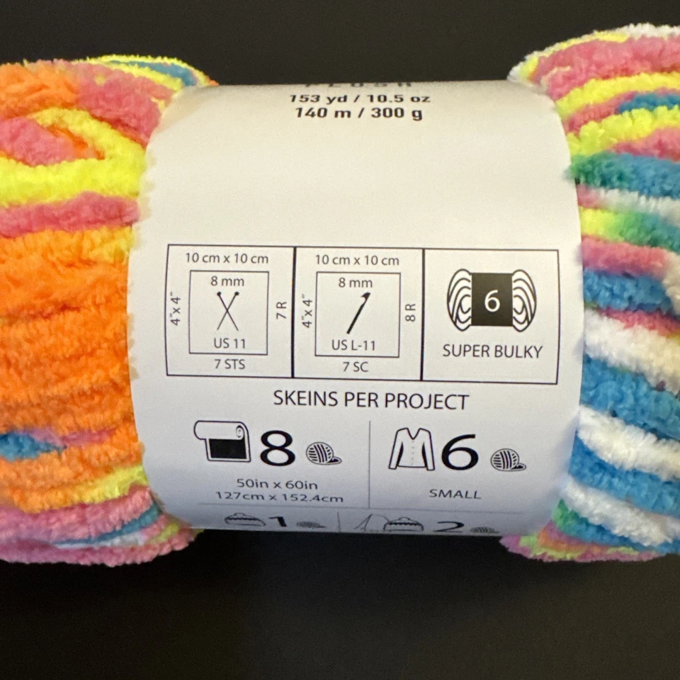 Joann Big Twist Plush Neon Rainbow Variegated, Super Bulky Yarn New Discontinued - Image 4 of 4
