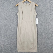 NEW Calvin Klein Women's Beige Faux Suede Sheath Dress Size 4 Polyester NWT FLAW