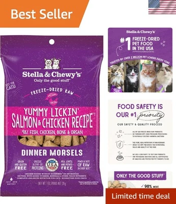 Gourmet Freeze-Dried Salmon & Chicken Morsels - Grain-Free Cat Food, 1 oz