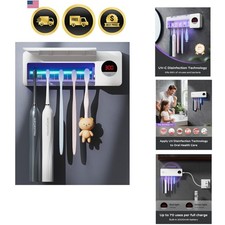 Toothbrush Holder Wall Mount with Timer Rechargeable Cordless Bathroom White